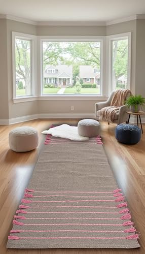 Indian Handmade 100% Organic Cotton Yoga Mat, Hand Woven Rug, Yoga Mat For Everyday Fitness at Home Comfortable Foldable Long Mat - color: Gray & Red