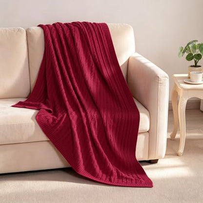NTBAY Cotton Cable Knit Throw Blanket, 51 x 67, Red - color: Red, size: Throw(51"x67")