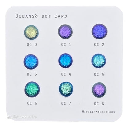 IUILE Handmade Watercolor Paints - Oceans 8 Dot Card (9 colors). Color Shift, Metallic, Shiny, Shimmer - color: Oceans8 Dot