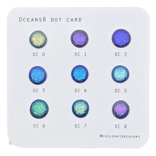 IUILE Handmade Watercolor Paints - Oceans 8 Dot Card (9 colors). Color Shift, Metallic, Shiny, Shimmer - color: Oceans8 Dot