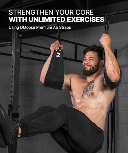 DMoose Fitness Hanging Ab Straps for Pull Up Bar & Core Strength Training - Soft Padded Exercise Straps for Ab Swing & Leg Raises, Hang Bar Strap with 2 Steel Carabiners - Abs Equipment for Home & Gym - color: Pink Premium