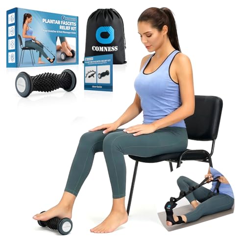 comness Plantar Fasciitis Relief Kit – Foot Stretcher and Foot Massager Roller, Stretch and Roll Routine for Heel Pain,Arch Pain, Simple At-Home Daily Foot Care - color: Black（2pcs）