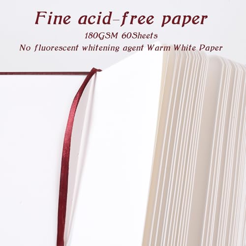 Mix Media Pad,3.5"x5.5" Small Hardcover Leather Art Sketchbook,60 Sheets(112lb/180gsm) Heavyweight Acid Free Artistic Painting Drawing Sketching Paper, Handy Pocket Journal Sketchbook.Wine Red - color: 180gsm-wine red