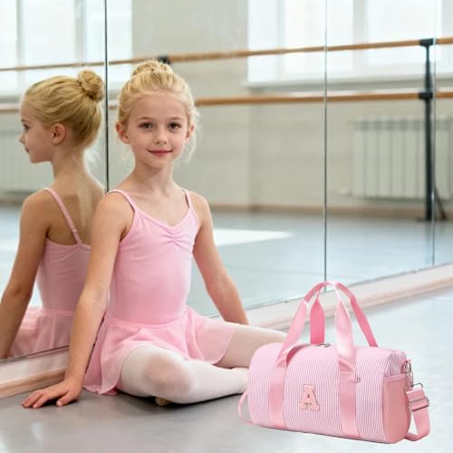 Personalized Initial Dance Bag for Girls,Small Gym Sport Yoga Dance Bags Gift for Teen Girls Women,Cute Letter Kid Weekender Ballet Bags,Toddler Travel Duffle Tote with Adjustable Straps - color: Pnk, style: A