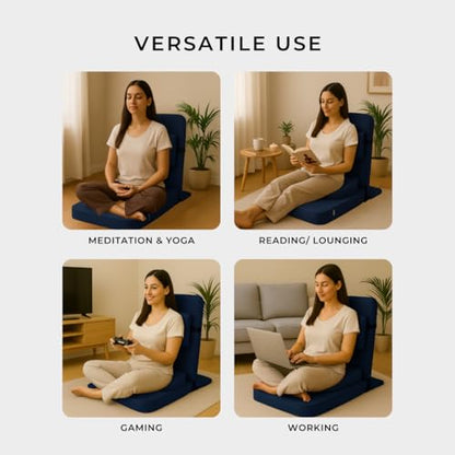 Friends Of Meditation 4-in-1 Folding Buddha Chair – Ergonomic Yoga Seat with Half-Moon Zafu, Detachable Lumbar Support & Carry Case – Navy Blue - color: Navy Blue