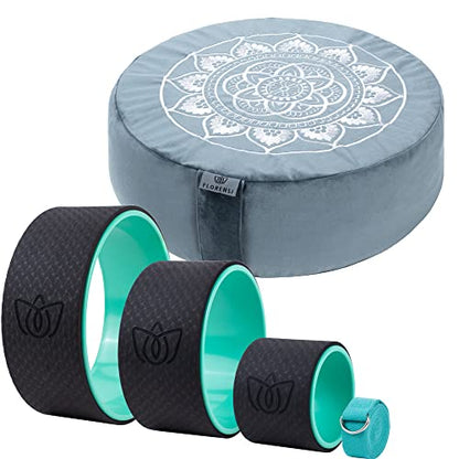 Florensi Yoga & Meditation Bundle | Ocean Abyss Meditation Cushion & Yoga Wheel 3 Pack