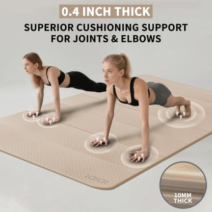 Foldable Yoga Mat Extra Large (74.0" x 47.2" x 0.4") | Double-Sided Non-Slip,Extra Wide Foldable Design,10mm Extra Thick ,Exercise Mat for Gym, Studio, Travel, Home Use - color: Beige