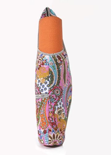 INDIAN CRAFT CASTLE Yoga Mat Bag | Tote Mat Bag | Sling Yoga Tote w/Large Side Pocket & Zipper Pocket | Yoga Mat Carrier Fits Most Size Mats - color: Multi Color Paisley