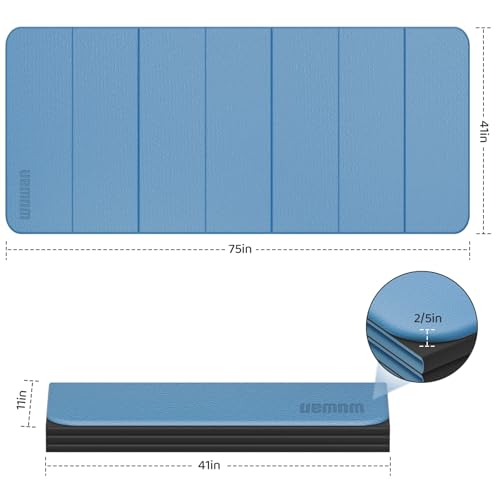 Foldable TPE Yoga Mat Thick 10mm,75" x40"Extra Large Exercise Mats | Stretch Mat Non-slip Fitness Folding Mat Easy to Carry,Wide Gym Mats for Women Men Suitable for Home Workout Travel Pilates - color: Blue