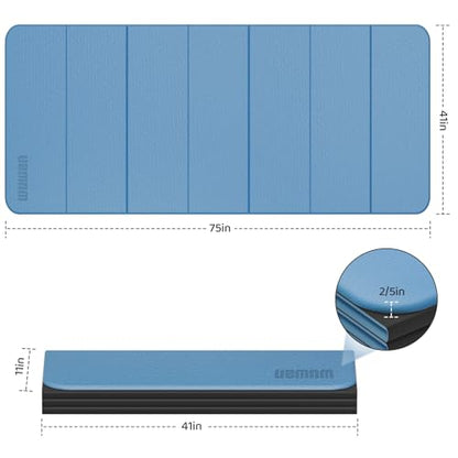 Foldable TPE Yoga Mat Thick 10mm,75" x40"Extra Large Exercise Mats | Stretch Mat Non-slip Fitness Folding Mat Easy to Carry,Wide Gym Mats for Women Men Suitable for Home Workout Travel Pilates - color: Blue