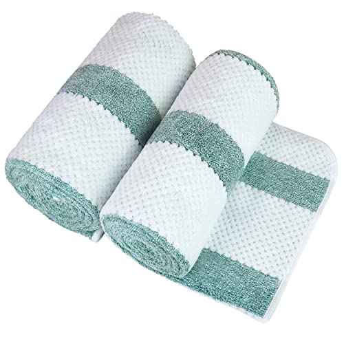 JML Microfiber Bath Towels, Waffle Stripe Green, 30" x 60", 2 Pack | Hanging Hook, No Linting, Oversized, Soft, Super Absorbent, Fast Drying, Use for Sports, Fitness, Yoga - color: Waffle Stripe Green, size: 30 in x 60 in