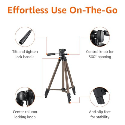 Amazon Basics 50-inch Lightweight Portable Camera Tripod Stand with Quick-Release Plate, Adjustable Height, Aluminum, for Travel Photography, Champagne - size: 50-in, style: Tripod Only