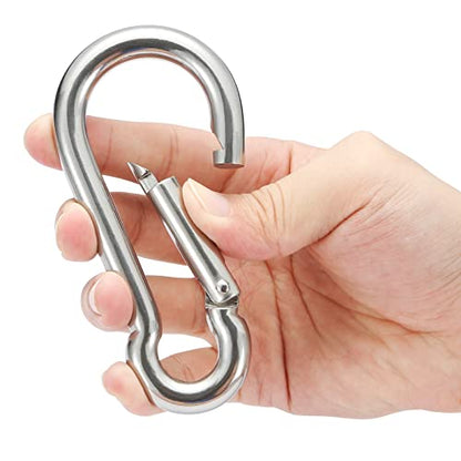 sprookber Stainless Steel Spring Snap Hook Carabiner - 304 Stainless Steel Caribeener Clips, Set of 6 - color: Silver, size: 4.7 Inch