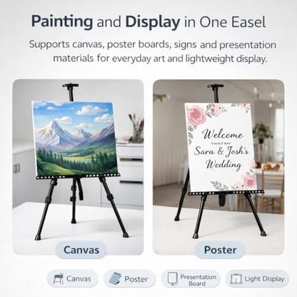 NS JYMB Easel Stand for Sign and Painting, 17-66 Inch Adjustable, Black | Portable metal tripod easel for display stand, canvas holder, floor, poster board, wedding signs and travel use - style: 66Black 1pack