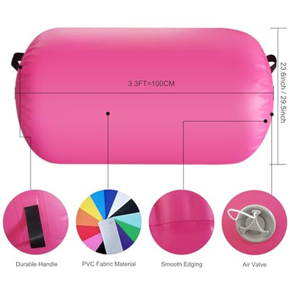 Inflatable Air Roller Mat with Pump for Gymnastics Training - color: pink+pump, size: length 100cm,diameter 75cm
