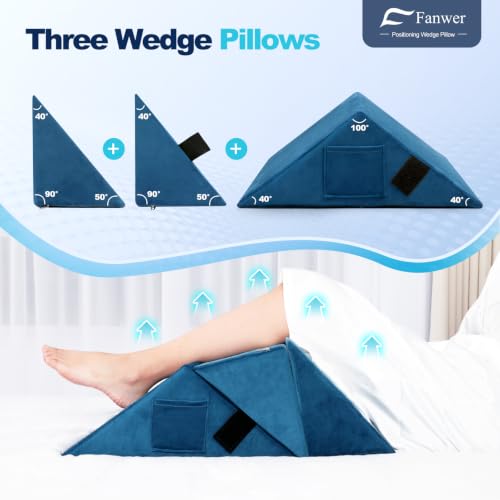 Fanwer Positioning Wedge Pillow for Side Sleeping (3 in 1),19.69",Lake Blue - color: Lake Blue, size: 19.69in