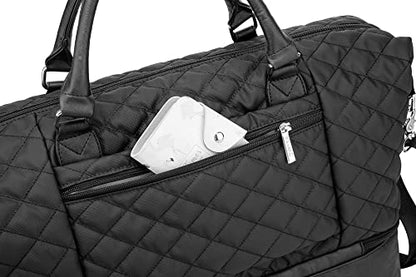 Kinmac Women's Travel Duffel Bag,Sports Gym Yoga Duffel Bag Weekender Overnight Totes Bag (Black Embroider) - color: Black Embroider