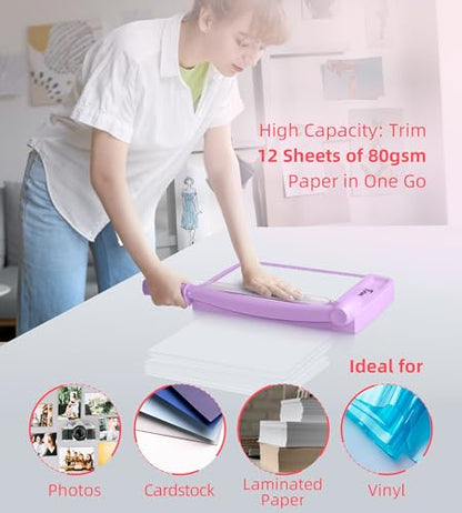 Firbon 12 Inch Guillotine Paper Cutter, Heavy Duty Paper Trimmer, Purple | 12-Sheet Capacity | Dual Scales | Paper, Cardstock & Photo Trimming | Scrapbooking Crafts | Office, Home & Studio Use - color: Purple