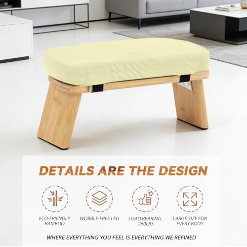 Bamboo Meditation Bench, Foldable Prayer Stool (Beige-Bag) | Meditation Kneeling Bench, Seiza Prayer Bench, Prayer Bench with Meditation Cushion, Kneeling Prayer Stool for Home - color: Beige-bag