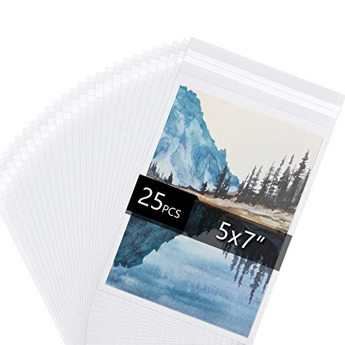 25 Pack Acid Free Crystal Sealed Clear Bags for 5x7 Art Prints, Photos | 1.496mil (Single Side), 5 1/2 Inches by 7 5/9 Inches - size: 5 inch x 7 inch