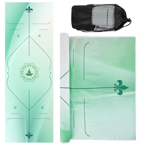 Yoga Towels, Non Slip Hot Yoga Mat Towel with Grip Dots,Super-Absorbent Soft Microfiber Yoga Blanket for Pilates, Fitness and Workout 72inch x 24inch - color: Light Green Line