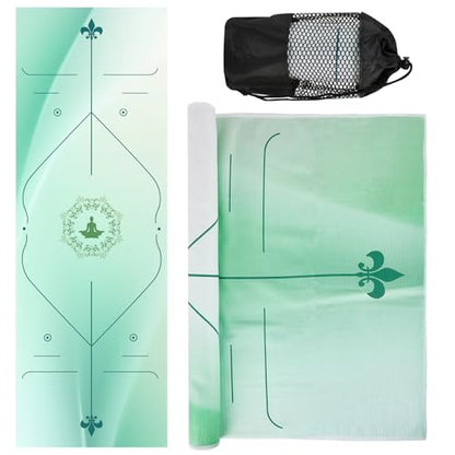 Yoga Towels, Non Slip Hot Yoga Mat Towel with Grip Dots,Super-Absorbent Soft Microfiber Yoga Blanket for Pilates, Fitness and Workout 72inch x 24inch - color: Light Green Line