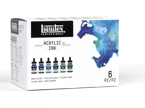 Liquitex Professional Acrylic Ink, 1-oz, Aqua Color Set, Set of 6 | Ultra Fluid Acrylic, Highly Pigmented, Dye-Free, Non-Fading, Satin Finish, Permanent When Dry, Lightfast - color: Aqua - Set of 6
