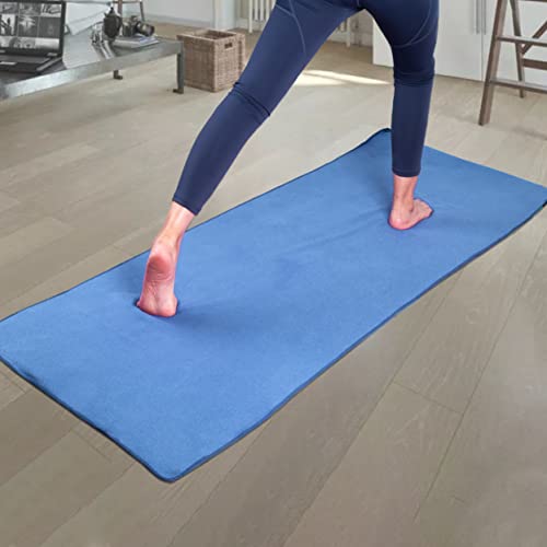 POLYTE Microfiber Non Slip Yoga Mat Towel, Secure Elastic Straps, 24x72 in - color: Blue