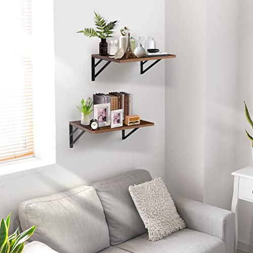 Tectocker-DOU 2 Pc Deep Floating Wall Shelves, Heavy Duty, 16x12, Brown - color: Brown, size: 16W×12D