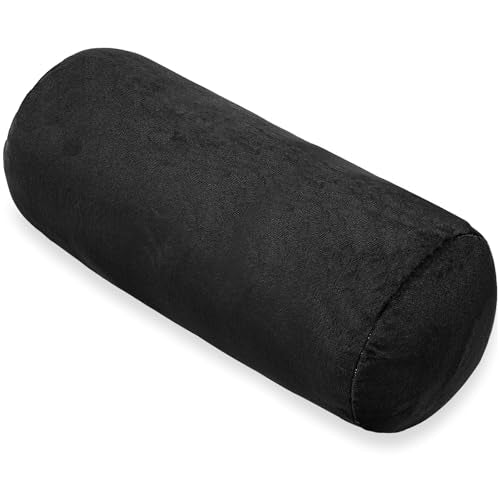 1 MIDDLE ONE Bolster Pillow with Removable Velvet Cover, Round Cylinder Neck Roll Pillow for Head, Back, Leg Support, Decorative Bed and Couch Pillow 16 x 6 Inches (Black) - color: Black, size: 16 inch