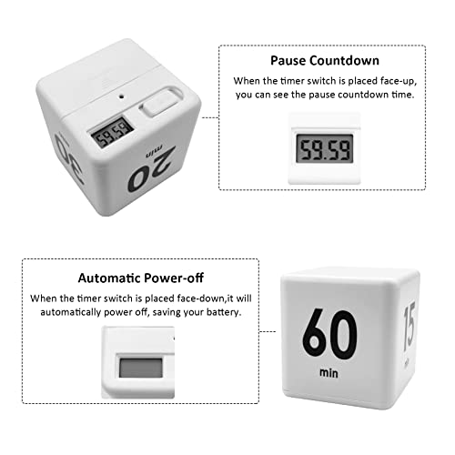Feilifan Cube Timer, Productivity Cube Flip Timer, 15-20-30-60 Minute - color: 15-20-30-60min,white