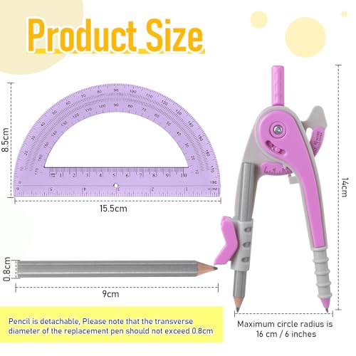 Chengu 6 Set Compass and Protractor Set, Operation Christmas Items Bulk Multicolor Compass Geometry Tool 6 Inch 180 Degree, Math Graphing Drawing Tools for Office and School Supplies