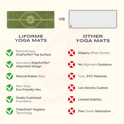 Liforme Printed Yoga Mat - Patented Alignment Design, Ultimate Grip - color: Paisley - Olive