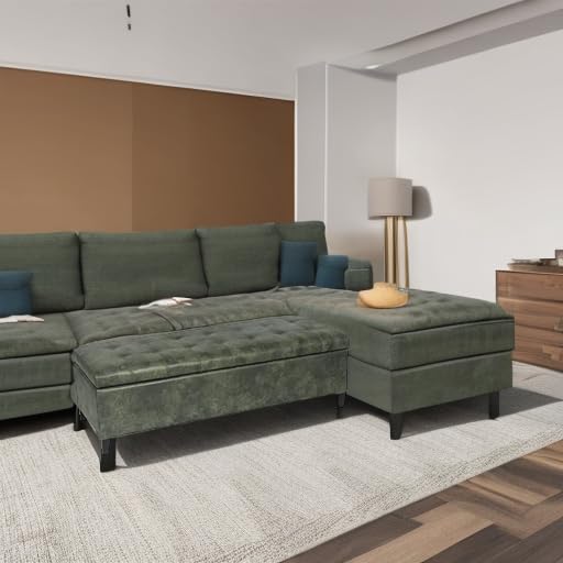 Joveco Storage Ottoman Bench, 51 Inch Tufted Leather Rectangle Bench for End Foot of Bed, Bedroom, Living Room, Deep Green - color: 51", Deep Green