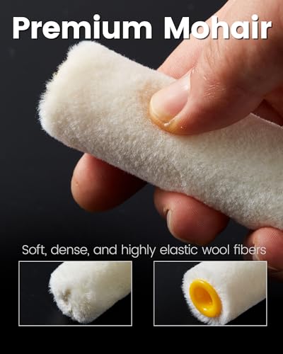 Voomey Mohair Mini Paint Roller 4 Inch Wool Blend Covers 10 Pack | Reusable Small Paint Roller for Cabinets, Trim, Skirting Boards, Tables & Chairs, Suitable for All Paints - style: 4 inch（Mohair Mini Paint Roller） 10 pack