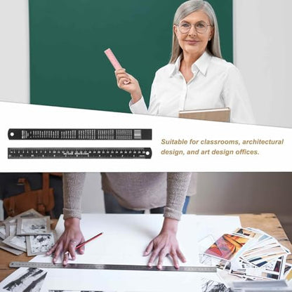 HARFINGTON 2pcs Metal Straight Ruler 30cm Metric SAE Aluminum Alloy Measuring Rulers Scale Tool with Hole for Measure Study Reading Classroom Office, Black - size: 30cm