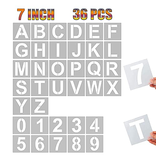 YEAJON 36 Pcs Letter Stencils and Numbers, Alphabet Craft Stencils, Reusable Plastic Stencils for Painting on Wood, Wall, Fabric, Rock, Chalkboard, Signage, DIY School Art Projects (7 Inch) - size: 7 Inch