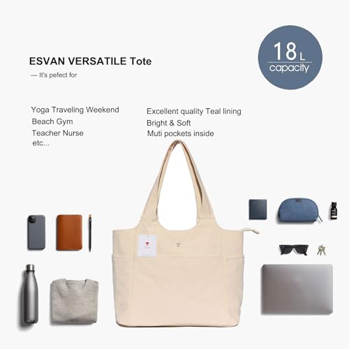 ESVAN Yoga Tote Bag Mat bag Women Shoulder Bags Carryall Tote for Travel Office Workout Gym Nurse Beach - color: Beige