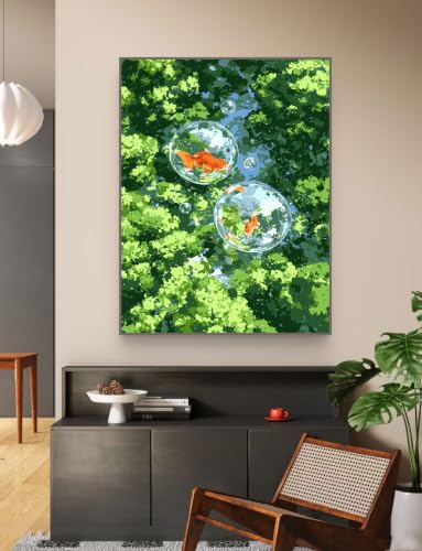ZRIZQ Paint by Numbers Kit for Adults Beginner,Forest Goldfish,16x20 | Full set with wooden brushes,rolled canvas,rich paints.Calming activity.Beginner friendly.Just open and paint. - color: 16"X20"Rolled Canvas-Landscape 3