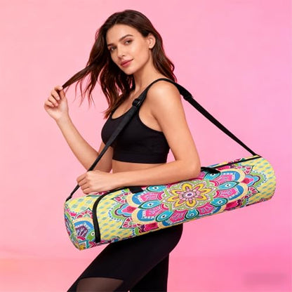 Spacious Extra Large Storage Yoga Mat Bag | Huge Capacity Mandala Gym Tote - Waterproof Wear-Resistant Carrier Strap Pilates - color: Blossoming Flowers and Delicate Dreams Pink