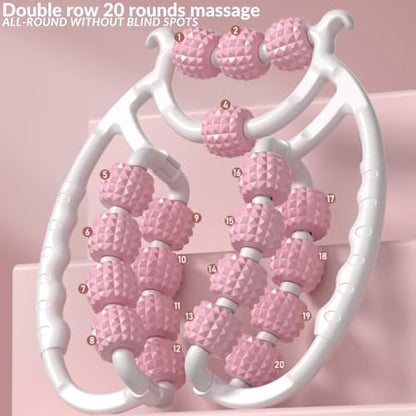 Leg Massager Roller 20-Wheel Deep Tissue Massage Roller for Leg Arm Tennis Elbow Muscle Pain Relief and Relaxation (Pink)