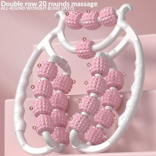 Leg Massager Roller 20-Wheel Deep Tissue Massage Roller for Leg Arm Tennis Elbow Muscle Pain Relief and Relaxation (Pink)