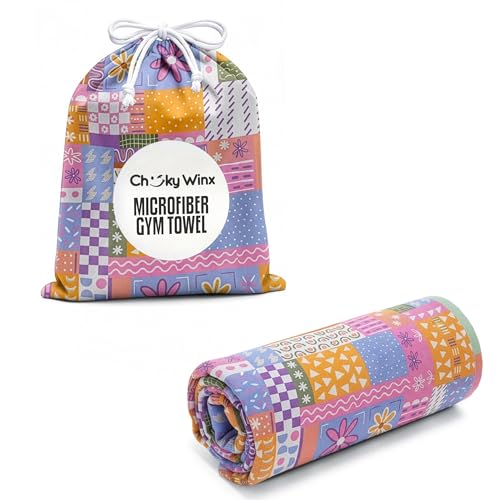 CHEEKY WINX Microfiber Gym Towel – Highly Absorbent Microfiber Sweat Towel, Quick-Dry Lightweight Design, Odour-Resistant Fabric, Matching Carry Bag, Patchwork, Large (120 x 60 cm) - color: Patchwork, size: Large
