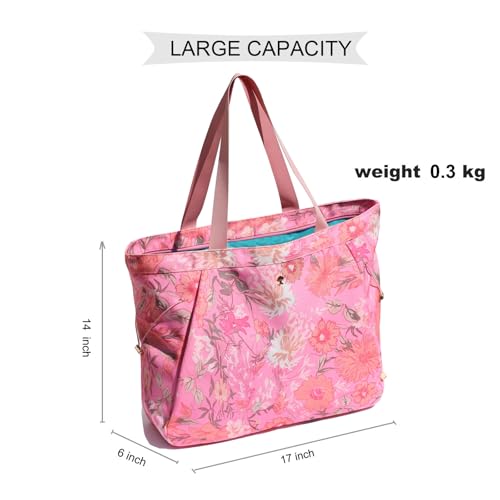 ESVAN Yoga Tote Bag for Women Drawstring Canvas Shoulder Bags for Workout Travel Carryall Pilates Gym and Beach - color: Pink