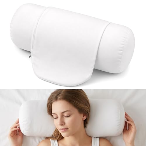 Jeffdad 2Pcs Round Bolster Pillow Cases Cover, White Neck Roll Pillow Cover