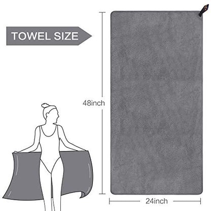SUNLAND Microfiber Gym Bath Towels for Men Momen 24x48In - color: Grey X 2