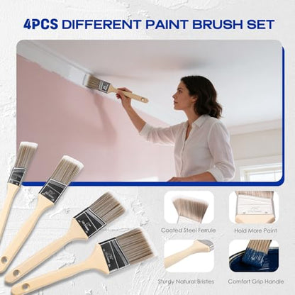 32PCS Paint Roller Kit with 2-4ft Extension Pole, 9" & 4" Roller Covers, Paint Brushes, Tray Liners & Tape, Professional House Painting Supplies for Walls, Ceilings & Cabinets
