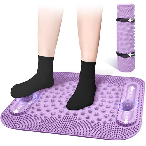 Foot Massage Mat with Two Massage Balls, 5-Zone Acupressure & Reflexology Mat for Various Stimulation, Portable Pressure Point Pad for Feet Relaxation, Pain, Fatigue Relief(Purple) - color: Purple
