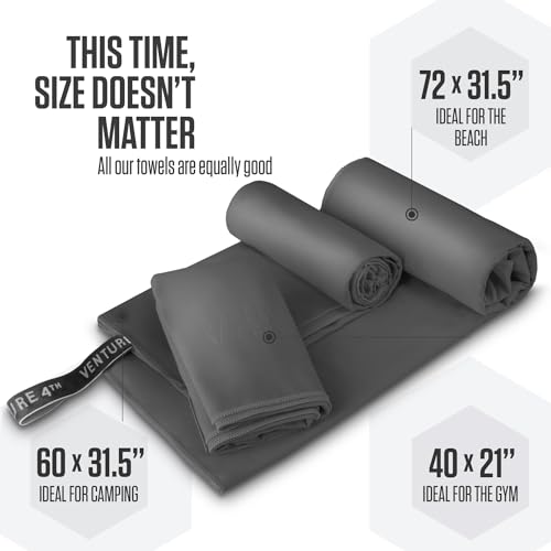 VENTURE 4TH Quick Dry Microfiber Towel for Camping & Gym - Charcoal XL - color: Charcoal, size: 72.00" x 31.50"
