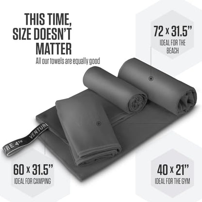 VENTURE 4TH Quick Dry Microfiber Towel for Camping & Gym - Charcoal XL - color: Charcoal, size: 72.00" x 31.50"